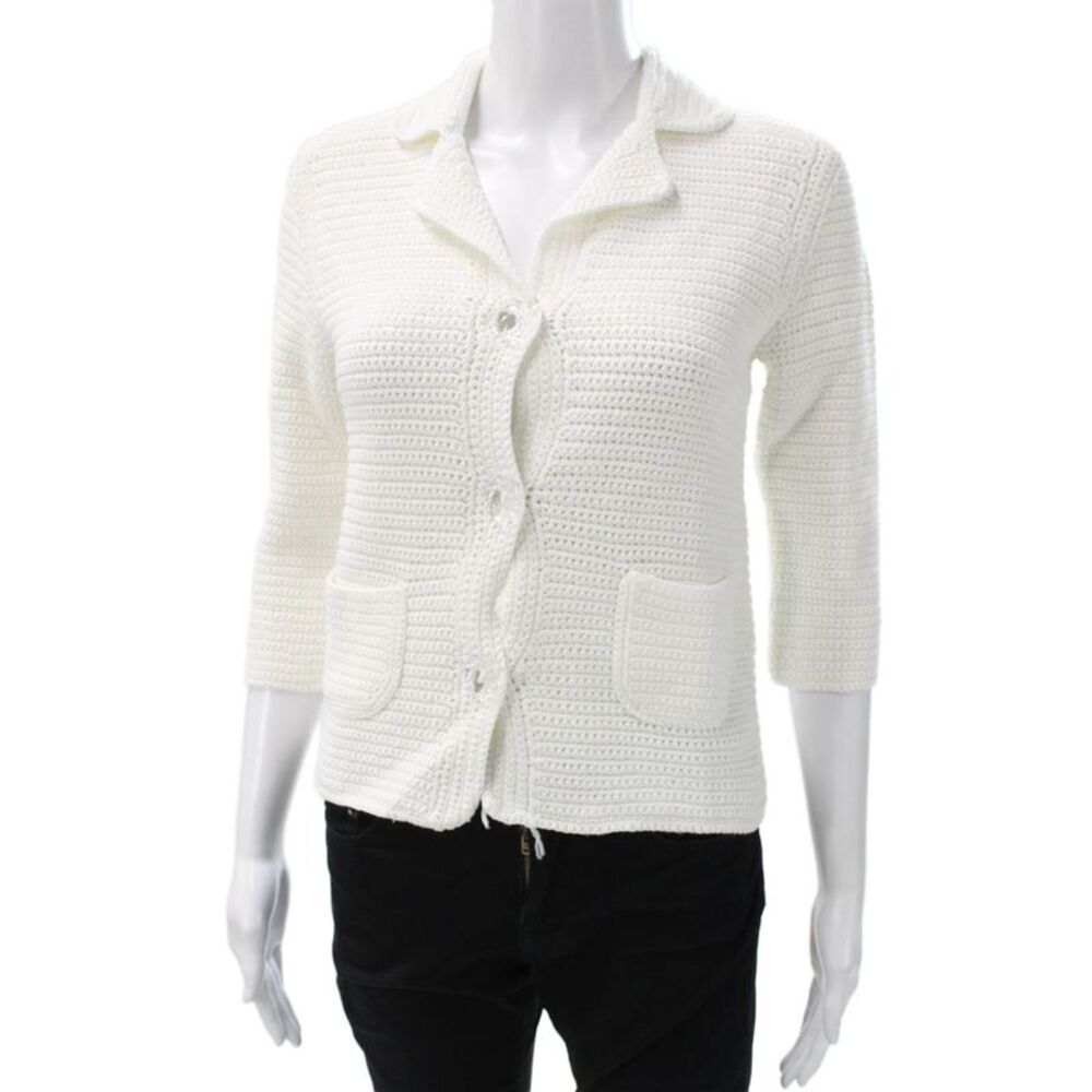 Cynthia Cynthia Steffe Women White Collared Cardigan 3/4 Sleeve Size S